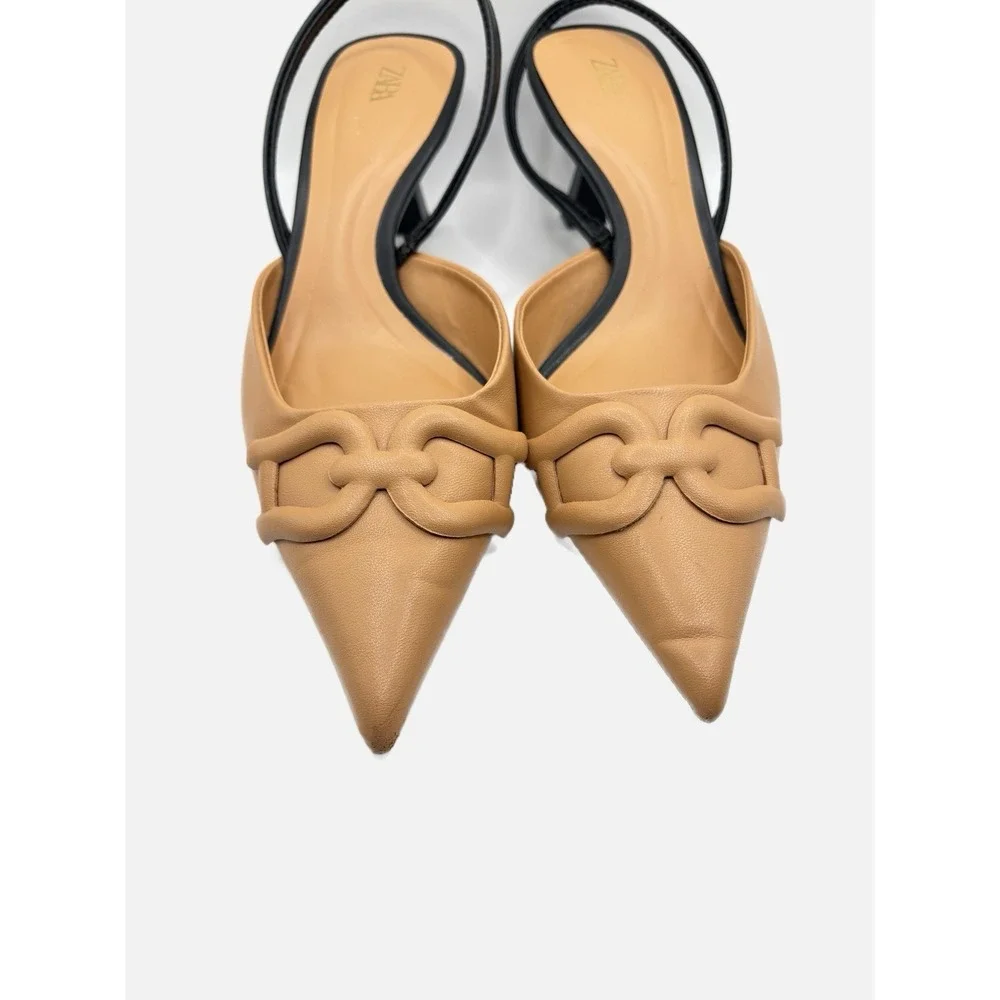 Zara Brown Black Two-Tone Slingback Kitten Heels Size 40 = US 9
